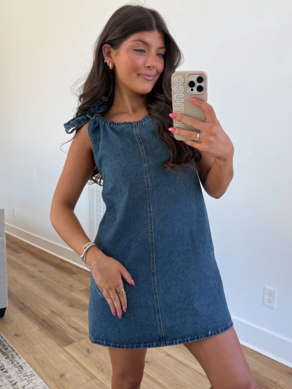 Le lis Denim Tie-Shoulder Shift Dress - Blue - Picture 2 of 5